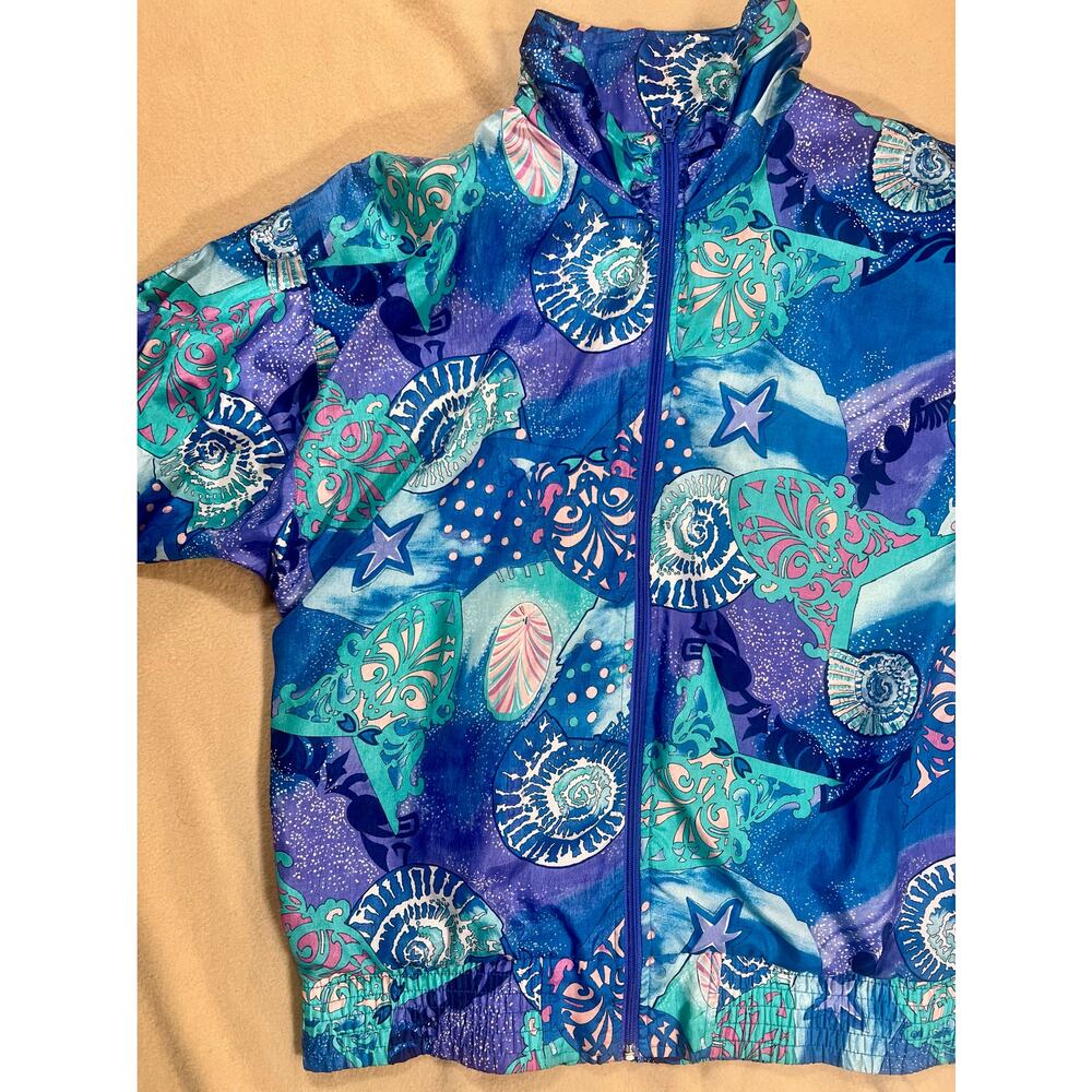 Lavon Vintage 90's Seashell Colorful Windbreaker Ski Jacket Size LARGE Retro - Picture 2 of 12